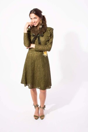 Long Sleeve Khaki Lace Dress VELA