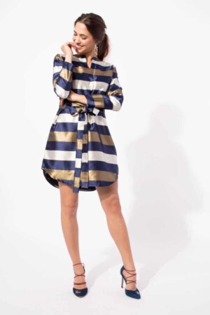 Short Blue, Gold and White Striped Dress ALNILAM